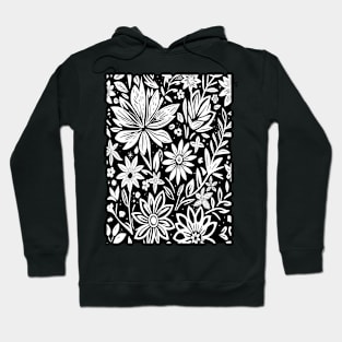 Black and White Floral Lino Print Hoodie